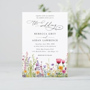 Wildflowers Elegant Modern Budget QR Code Wedding Invitation