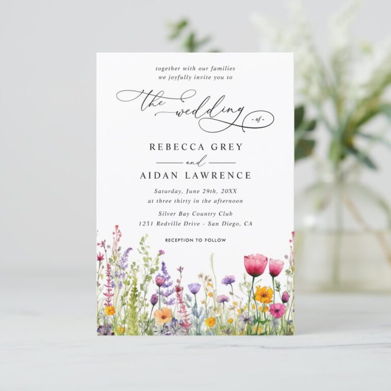 Wildflowers Elegant Modern Budget QR Code Wedding Invitation