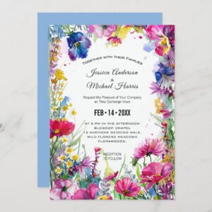 With photo, blue Meadow Blooms Invitation