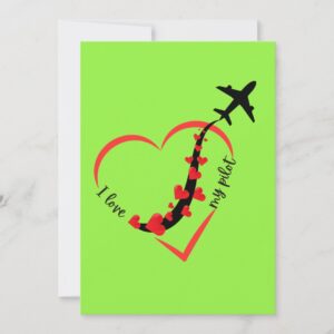 I love My Pilot, Heart,Airplane Flying, Minimalist Invitation