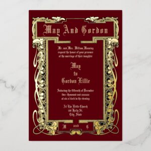 Vintage Art Nouveau 1902 Floral Border Wedding Foil Invitation