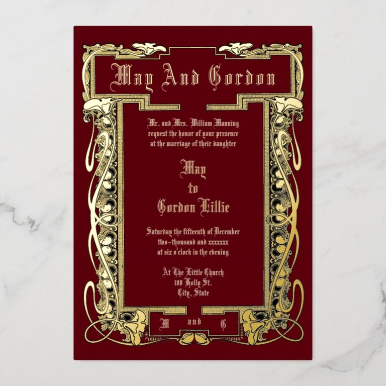 Vintage Art Nouveau 1902 Floral Border Wedding Foil Invitation