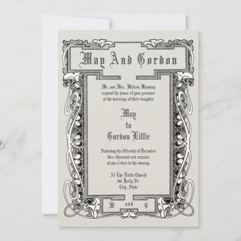 Vintage Art Nouveau 1902 Floral Border Wedding Invitation