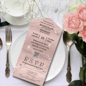 Elegant Glitzy Sparkly Silver Blush Pink QR Code All In One Invitation