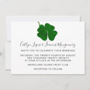 Wedding Black White Green Four-leaved Clover Invitation