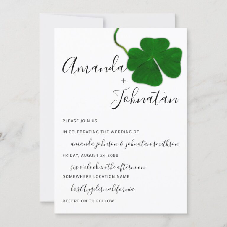 Wedding Monogram QR Black White Four-leaved Clover Invitation