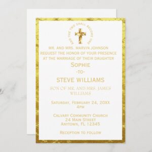 Traditional Gold Christian Cross Wedding Invitation