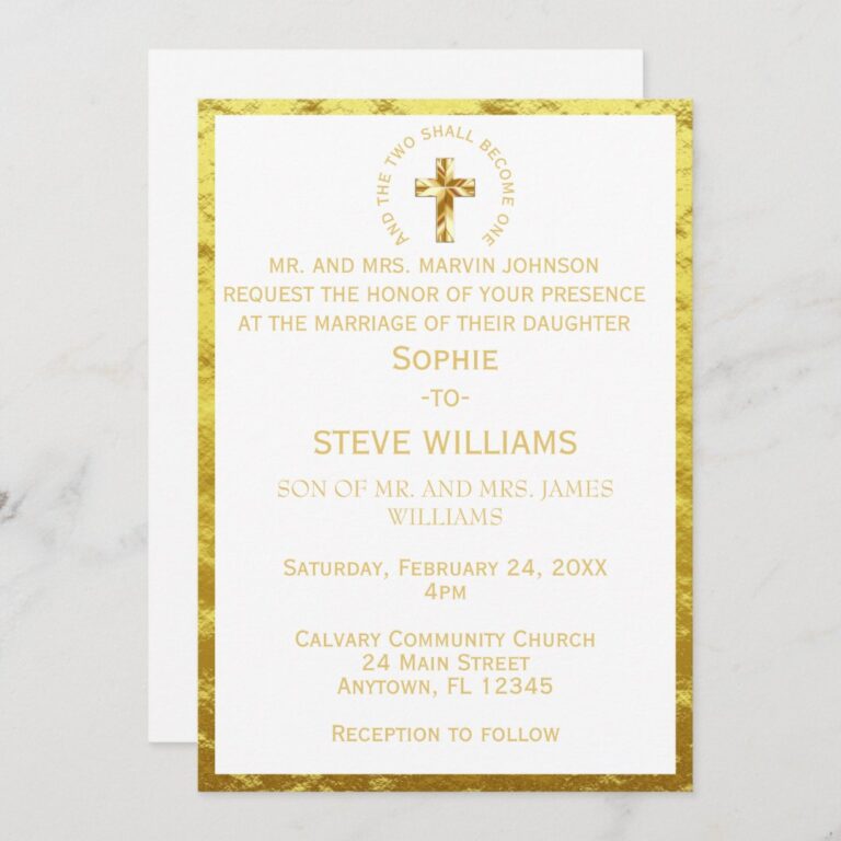 Traditional Gold Christian Cross Wedding Invitation