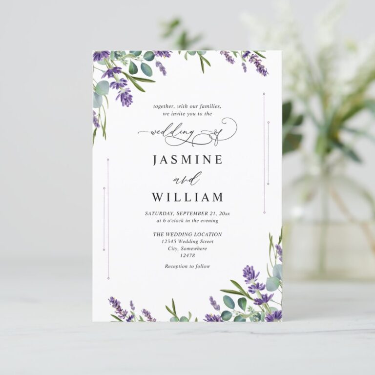 Eucalyptus Lavender Elegant Budget QR Code Wedding Invitation