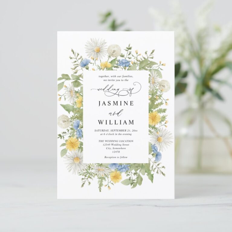 Wildflowers Elegant Modern Budget QR Code Wedding Invitation