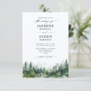 Mountain Forest Rustic Budget QR Code Wedding Invitation