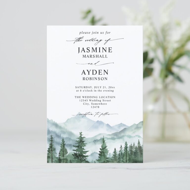 Mountain Forest Rustic Budget QR Code Wedding Invitation