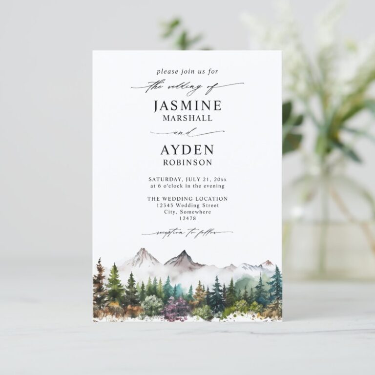 Mountain Forest Rustic Budget QR Code Wedding Invitation