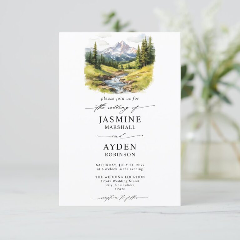 Mountain Forest Rustic Budget QR Code Wedding Invitation