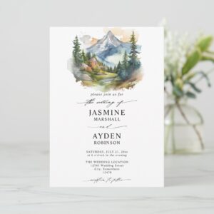 Mountain Forest Rustic Budget QR Code Wedding Invitation