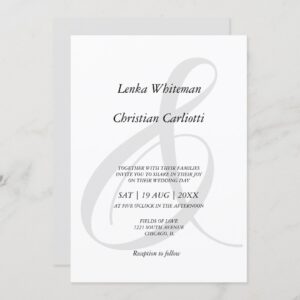 Elegant Grey Ampersand QR Code wedding Invitation