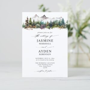 Mountain Forest Rustic Budget QR Code Wedding Invitation