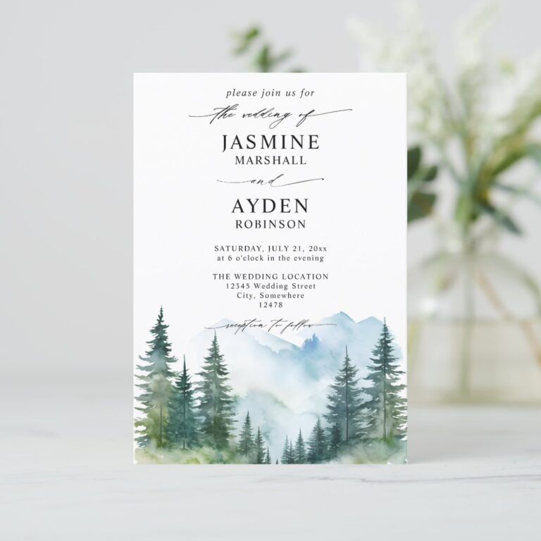 Mountain Forest Rustic Budget QR Code Wedding Invitation