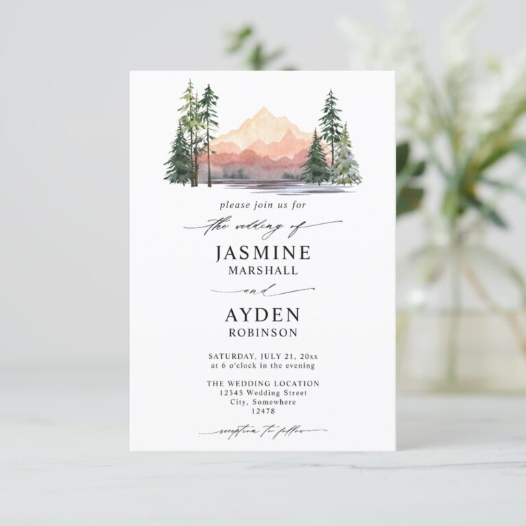 Mountain Forest Rustic Budget QR Code Wedding Invitation