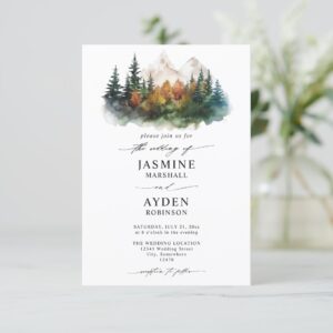 Mountain Forest Rustic Budget QR Code Wedding Invitation