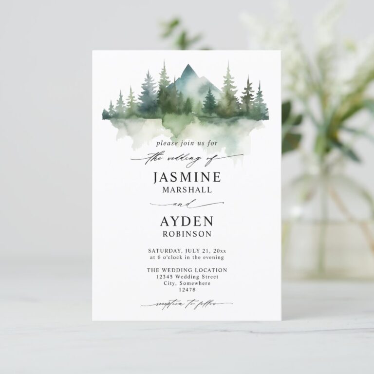 Mountain Forest Rustic Budget QR Code Wedding Invitation