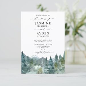 Mountain Forest Rustic Budget QR Code Wedding Invitation