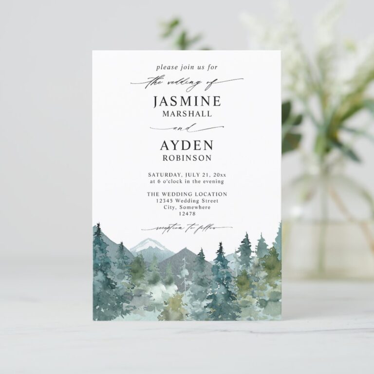 Mountain Forest Rustic Budget QR Code Wedding Invitation