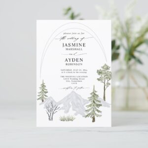 Mountain Forest Rustic Budget QR Code Wedding Invitation