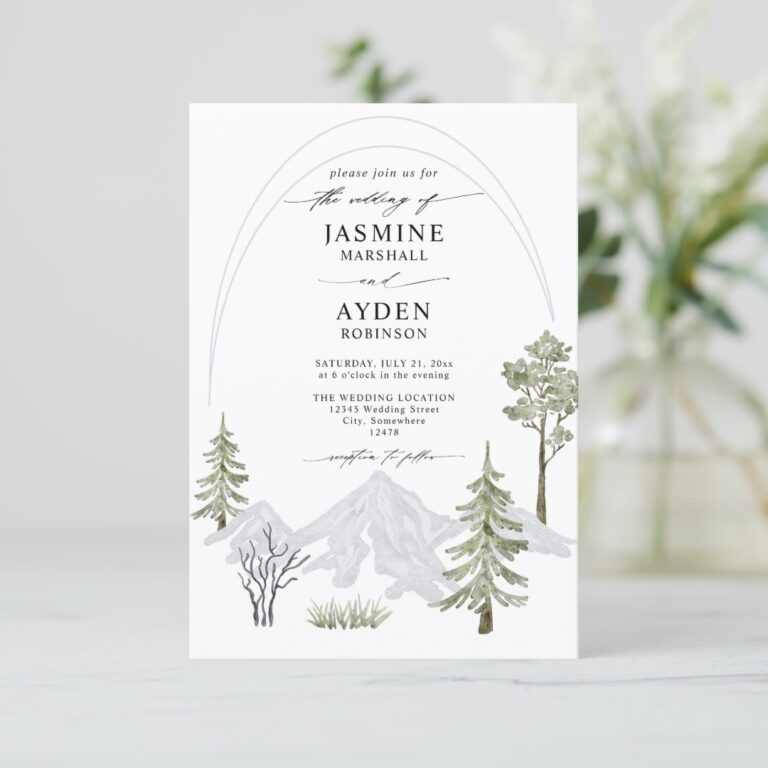 Mountain Forest Rustic Budget QR Code Wedding Invitation