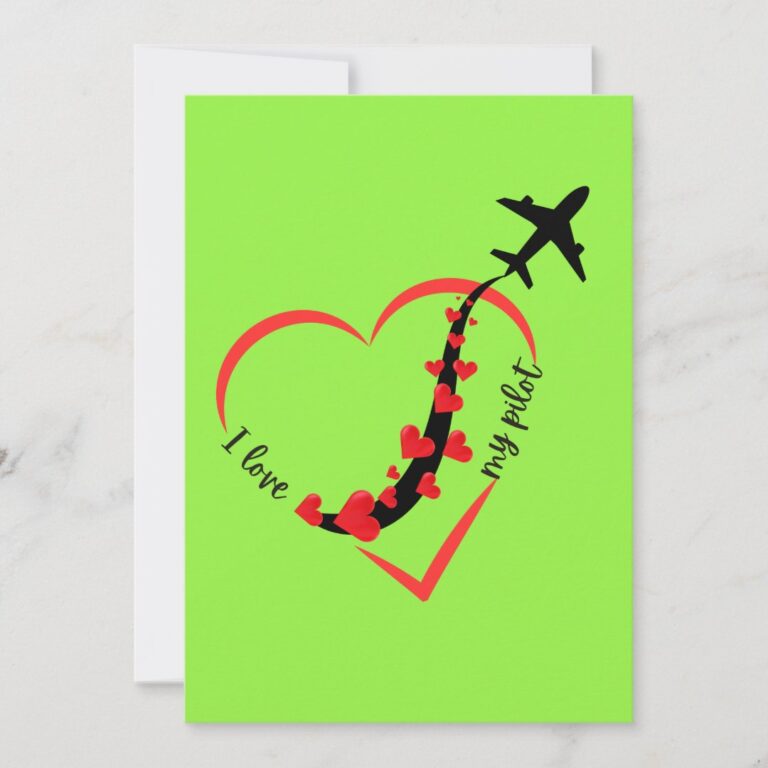 I love My Pilot, Heart,Airplane Flying, Minimalist Invitation