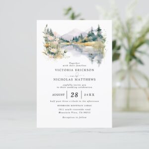 Mountain Forest Rustic Budget QR Code Wedding Invitation