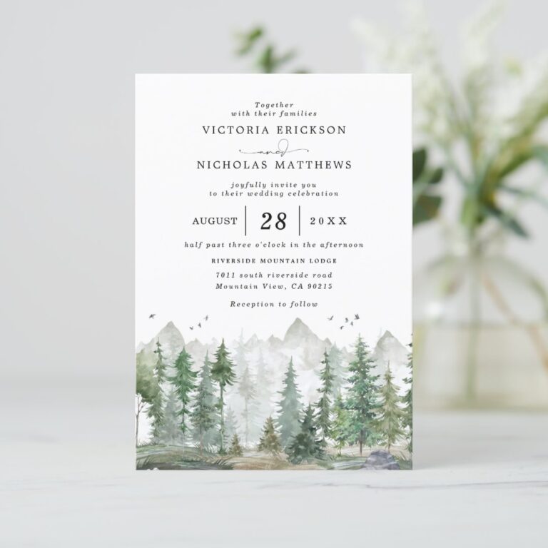 Mountain Forest Rustic Budget QR Code Wedding Invitation