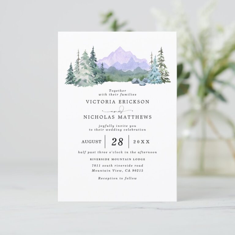 Mountain Forest Rustic Budget QR Code Wedding Invitation