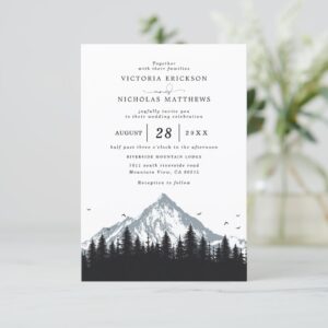 Mountain Forest Rustic Budget QR Code Wedding Invitation