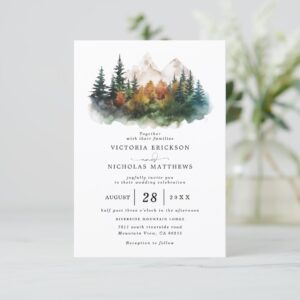 Mountain Forest Rustic Budget QR Code Wedding Invitation