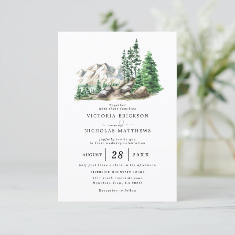 Mountain Forest Rustic Budget QR Code Wedding Invitation