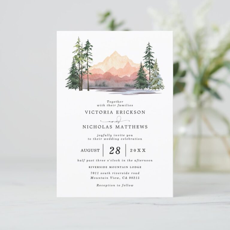 Mountain Forest Rustic Budget QR Code Wedding Invitation