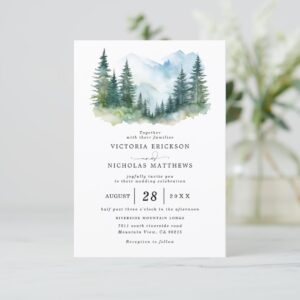 Mountain Forest Rustic Budget QR Code Wedding Invitation