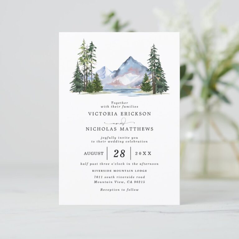 Mountain Forest Rustic Budget QR Code Wedding Invitation