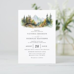 Mountain Forest Rustic Budget QR Code Wedding Invitation