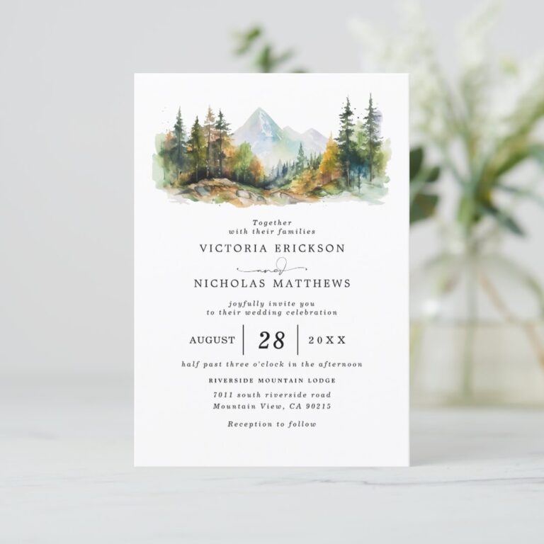 Mountain Forest Rustic Budget QR Code Wedding Invitation