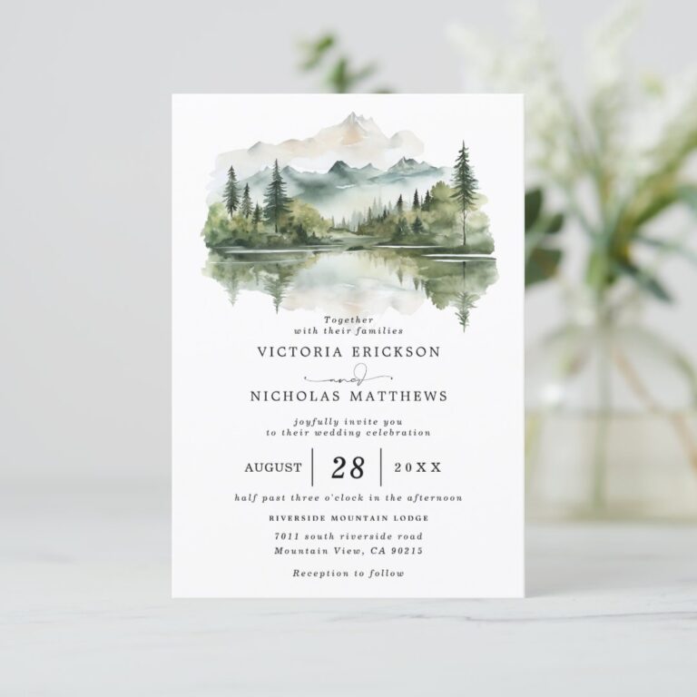 Mountain Forest Rustic Budget QR Code Wedding Invitation