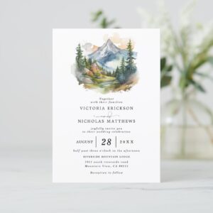 Mountain Forest Rustic Budget QR Code Wedding Invitation