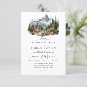 Mountain Forest Rustic Budget QR Code Wedding Invitation