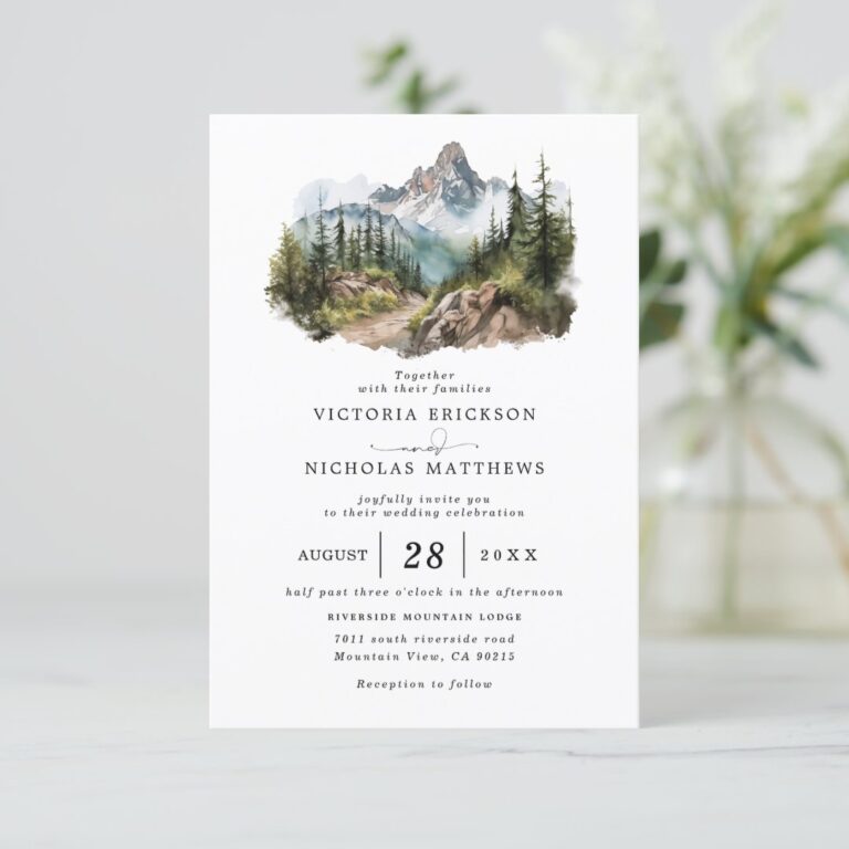 Mountain Forest Rustic Budget QR Code Wedding Invitation