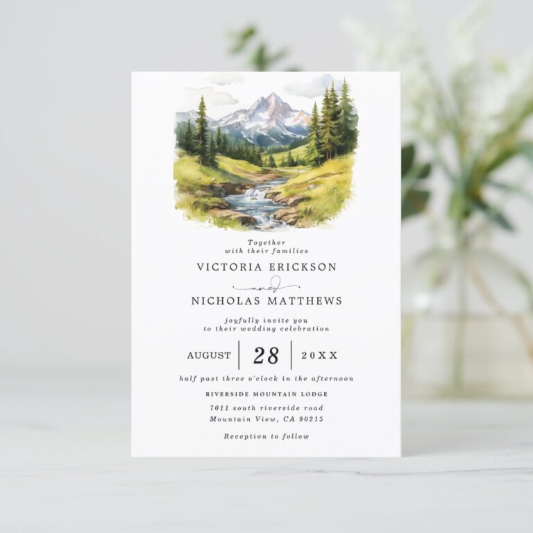 Mountain Forest Rustic Budget QR Code Wedding Invitation