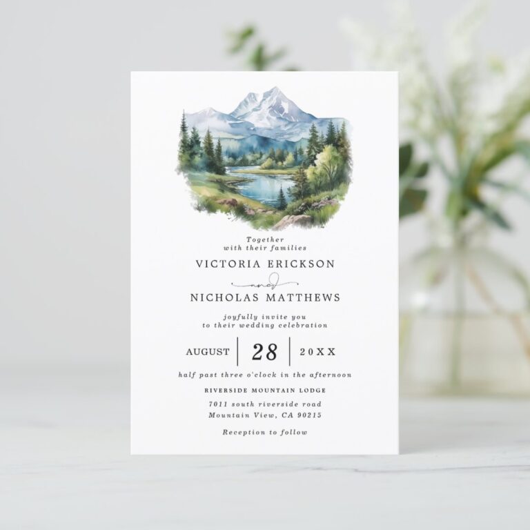 Mountain Forest Rustic Budget QR Code Wedding Invitation