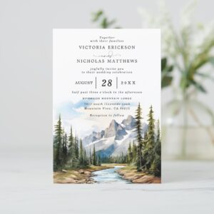 Mountain Forest Rustic Budget QR Code Wedding Invitation