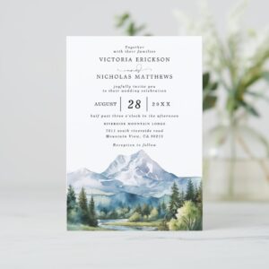 Mountain Forest Rustic Budget QR Code Wedding Invitation