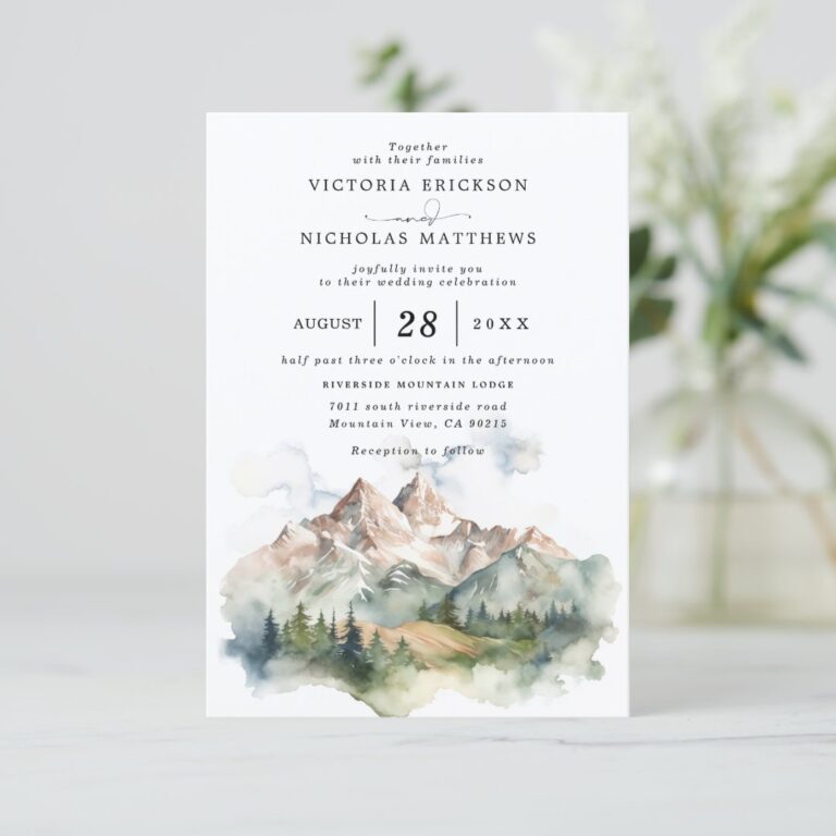 Mountain Forest Rustic Budget QR Code Wedding Invitation